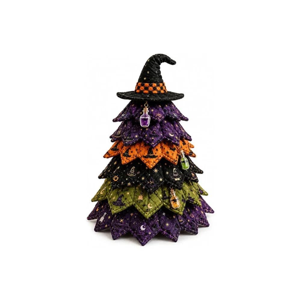 Vintage Halloween Quilted Fabric Tree Kit Pumpkin Ghost Black Cat Spider DIY Patchwork Tabletop Tree Set Tree Ornament 3D Thick