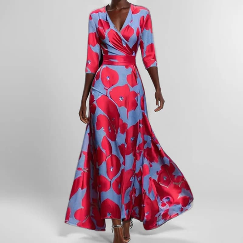 Elegante Abito da Donna alla Moda, Vestito Lungo Slim Fit con Scollo a V e Maniche Lunghe, Gonna Maxi a Vita Alta, Silhouette a Linea A, Stile da Ufficio Primaverile