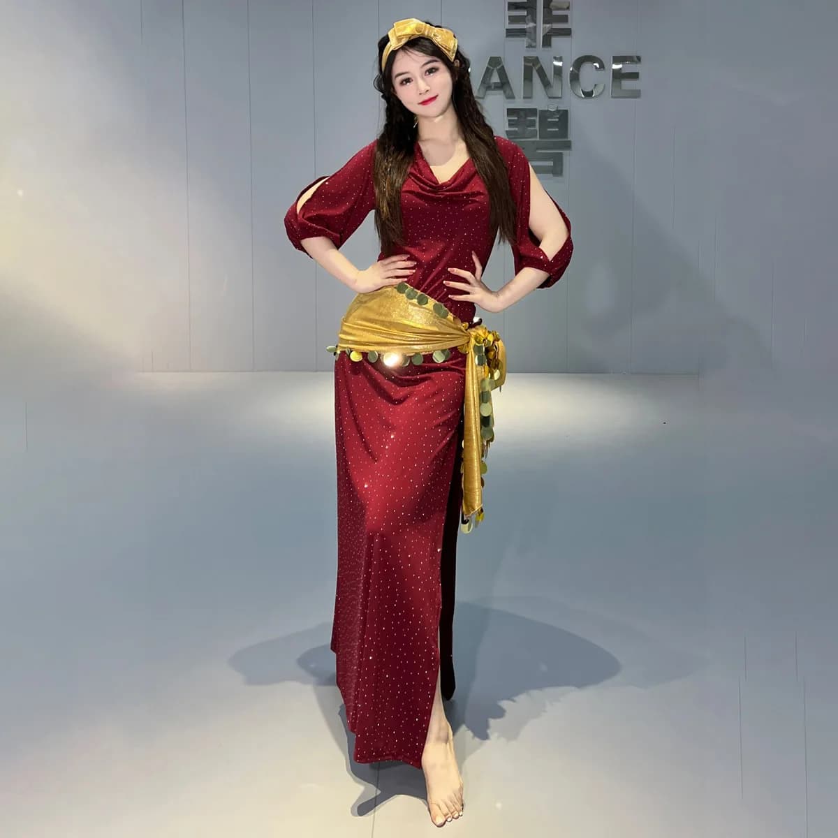 1 set/lotto donna danza del ventre veste signora moda baladi allenamento vestito da ballo con strass