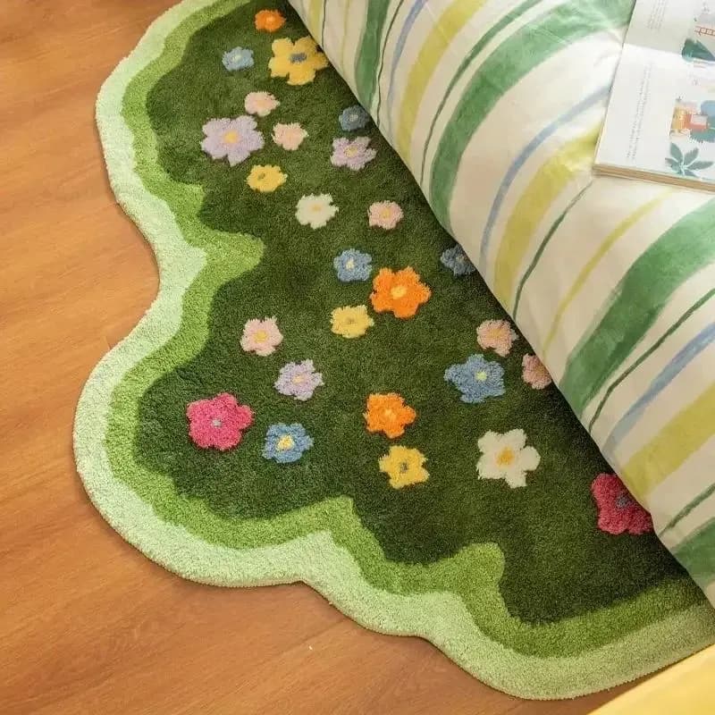 VIKAMA Tappeto verde con motivo floreale Tappetino da soggiorno Tappeto da comodino per camera da letto Decorazione della camera delle ragazze Regalo di inaugurazione della casa