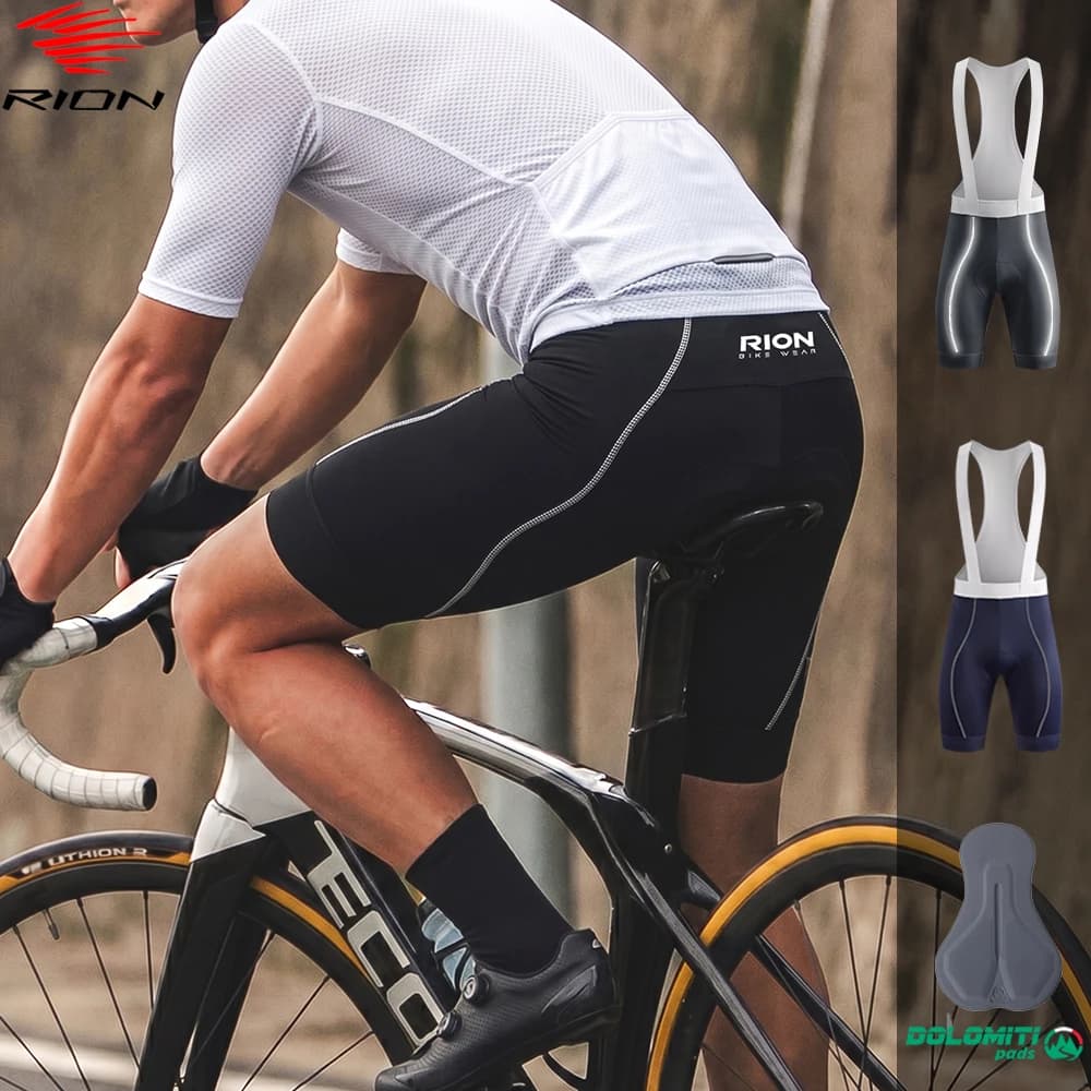 RION Men Cycling Shorts Bicycle Clothing UPF50+ Road Bike MTB Bib Tights Night Riding Clothes Italian Dolomiti Pad 5H Breahable