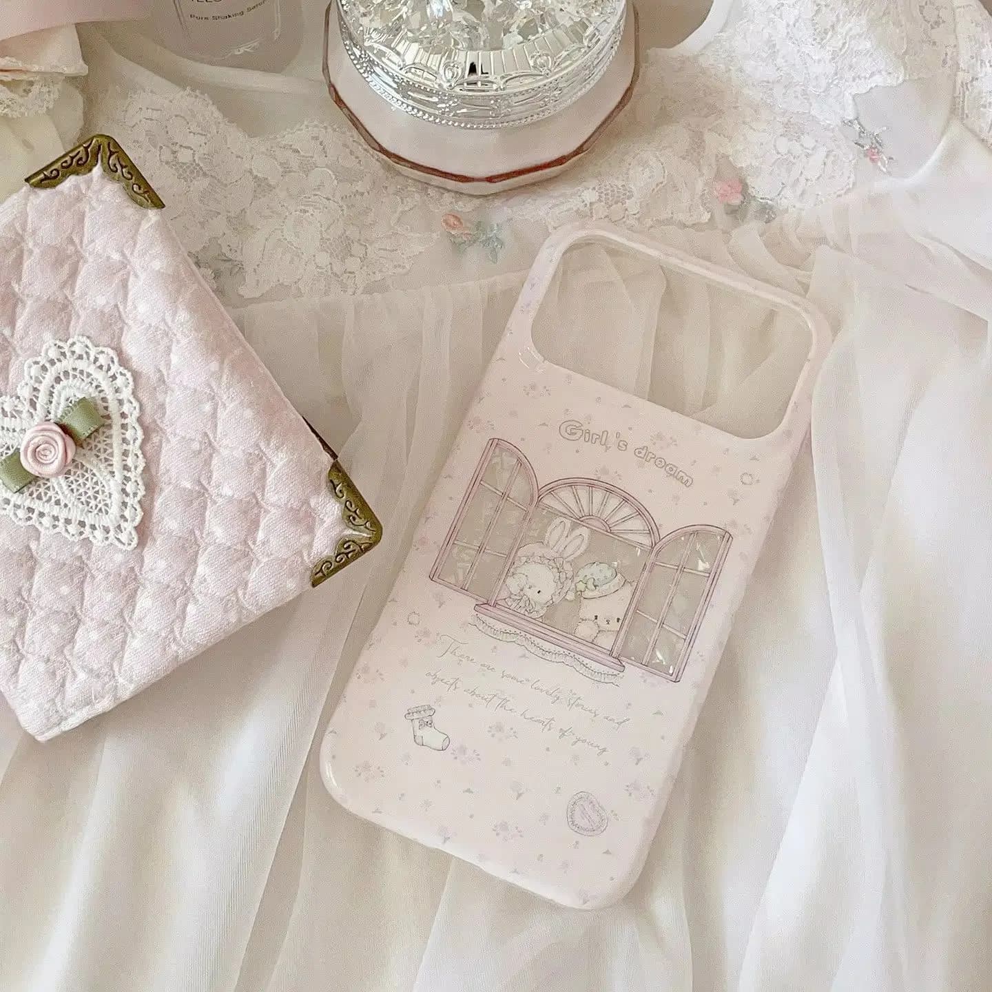Kawaii Bunny Bear Floral Pink Y2K Girl Dream Phone Case For iPhone 17 16 15 14 13 12 11 Pro XR XS X Max 7 8 Plus MINI Y2K Cover