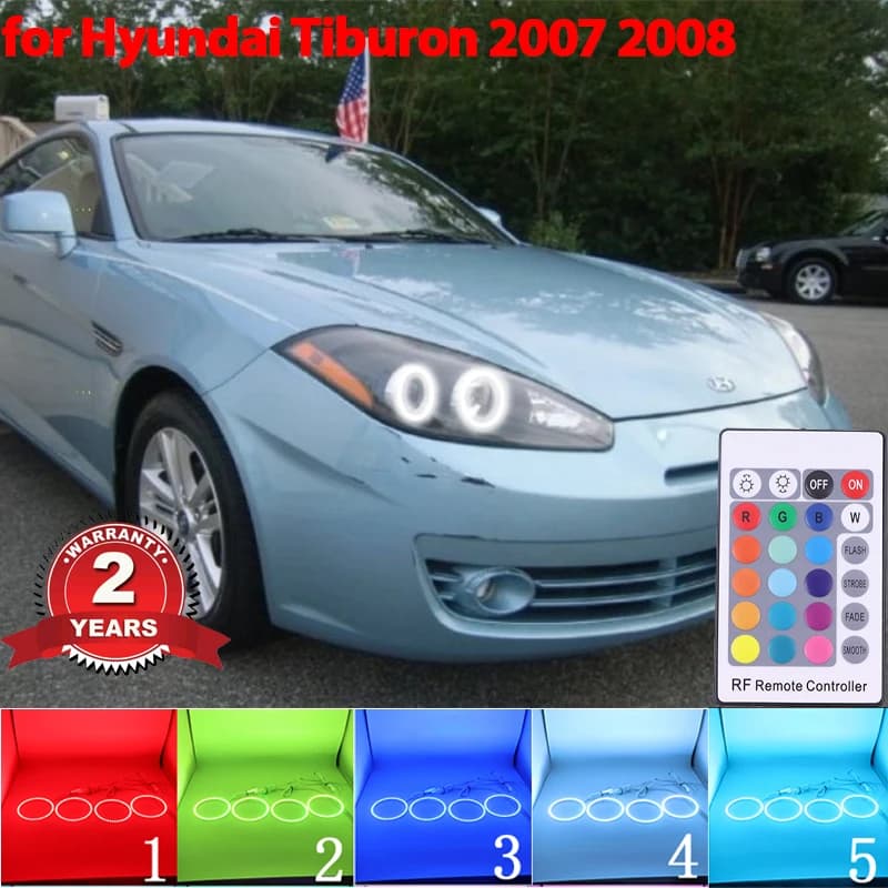 Anelli di controllo remoto RGB multicolori Kit di occhi di angelo a LED per Hyundai Tiburon 2007-2008 GK FL2 faro per lo styling dell'auto