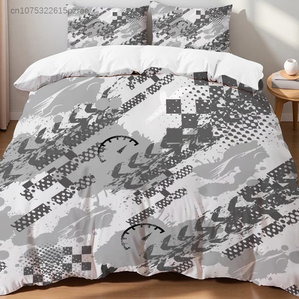 Retro Orange Black Tile Bedding Set Wrinkle-Free Fade-Resistant Bohemian Floral Pattern Duvet Cover Set For Home Bedroom