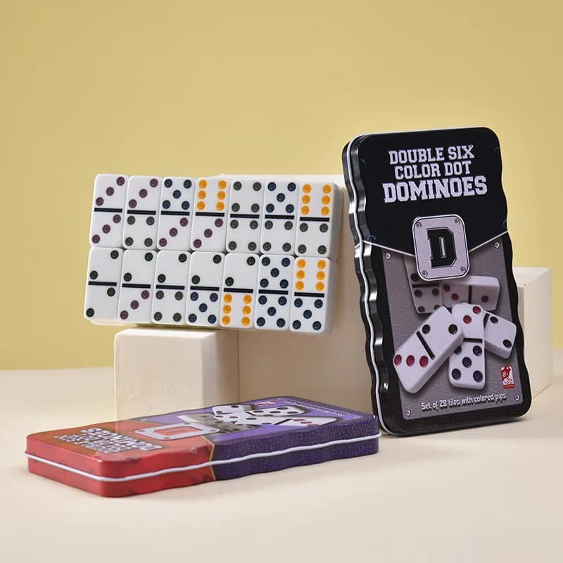 Double Six Dominoes, 28 Tile Colored Dots Domino Game Set with Tin Box, Classic Family Board Games for 2-4 Players