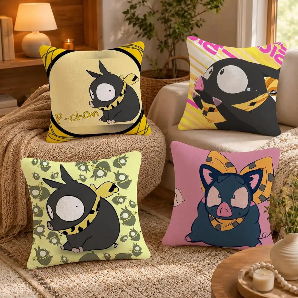 Anime Ranma P Chan Ryogas pig Cushion Cover Soft Short Plush Pillow Case Double Sided Print Washable Sofa Bed Home Decor Gift
