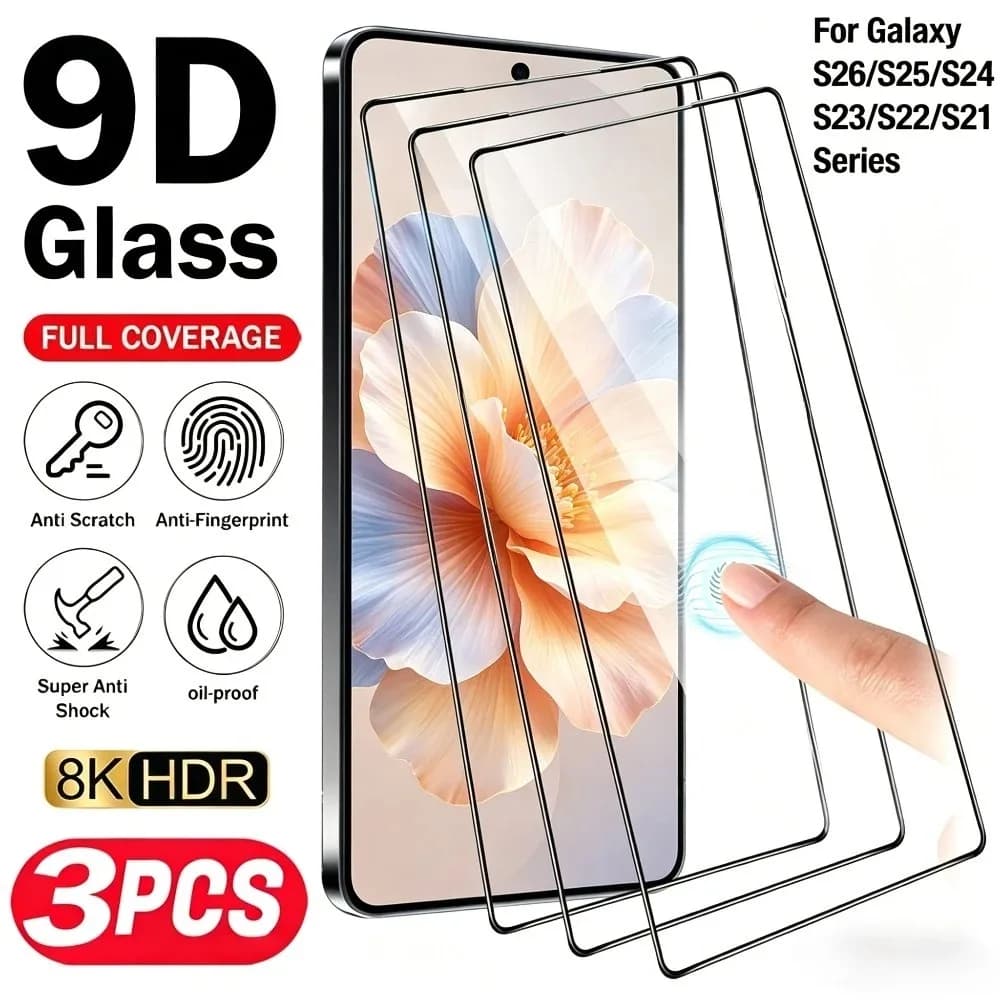 3 Pezzi Vetro Temperato a Copertura Totale per Samsung Galaxy S26 S25 S24 Ultra S23 S22 S21 S20 Plus S25 S24 FE Protezione Schermo Anti-Caduta