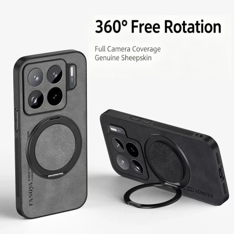 Sheepskin PU Leather Magnetic Phone Case with 360° Rotating Ring Kickstand Matte Shockproof Back Cover for Xiaomi 17T 15T Pro