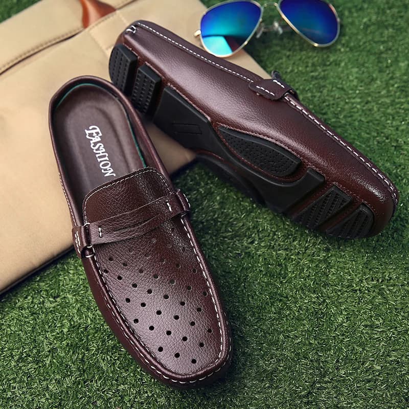 Mezze scarpe estive da uomo Mocassini casual in vera pelle Mocassini Uomo Slipon Scarpe da guida da uomo Pantofole scavate traspiranti