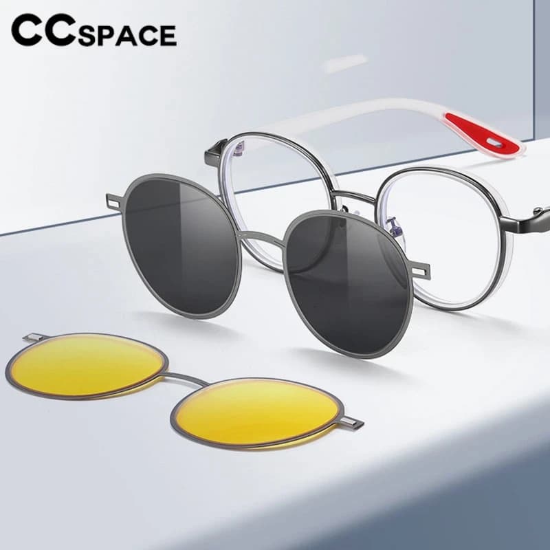 CCspace Men's Clip On Prescription Glasses Anti Glare Driving Night Vision Eyewear 3 In 1 Magnetic Polarized Sunglasses