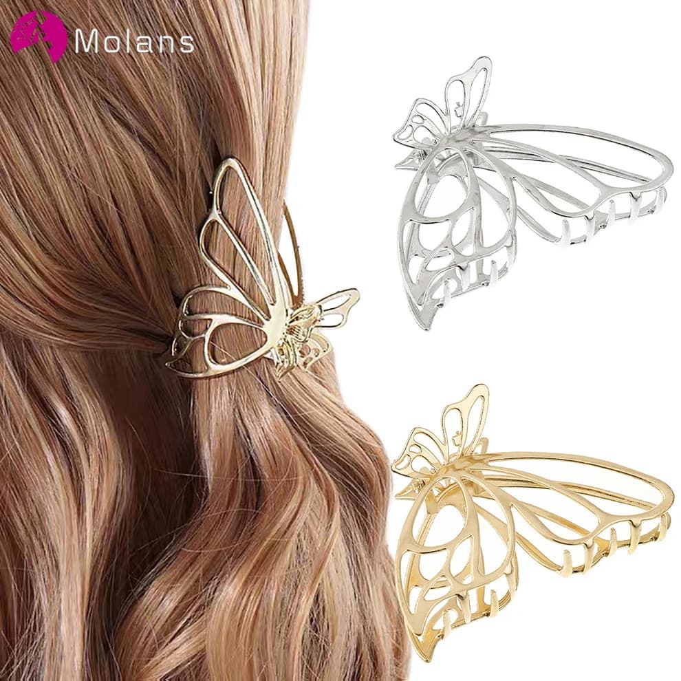 Molans Fermaglio per capelli a farfalla in metallo tinta unita per donna Mollette per artigli per capelli scavate Accessori per capelli a forcina Copricapo