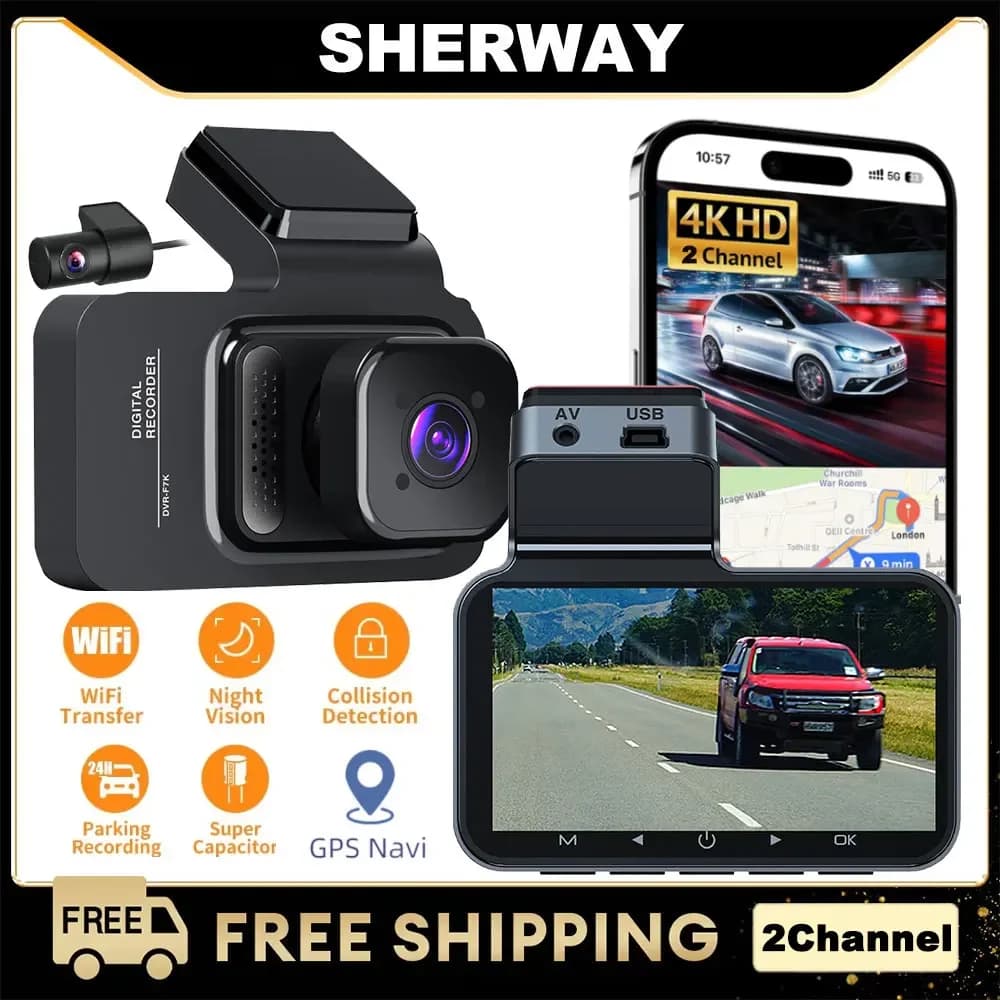 DVR for 2 channel car UHD 4K Dash Cam dual channel Front and rear camera DVR 1080P Video recorder GPS recorder Dashcam Camera