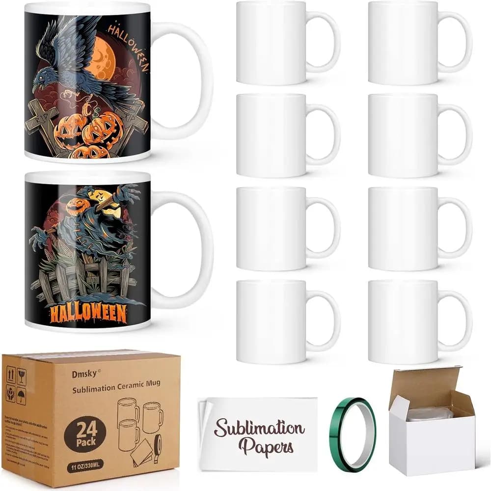 Tazze per Sublimazione da 11 oz - Set Vuoto per Stampa, Include Nastro Termico e Carta