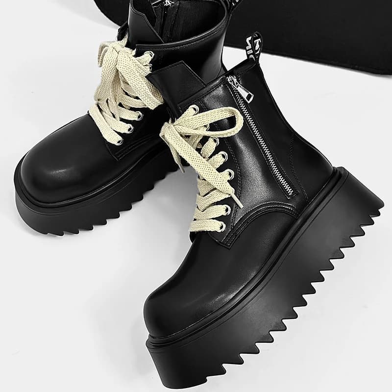 Stivali da uomo casual punk rock con plateau alto, scarpe in pelle originali di design, stivali da cowboy con tacco grosso, stivaletti alla caviglia cool per primavera autunno