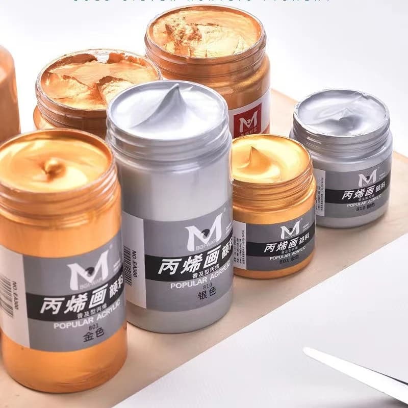 300ml Gold Acrylic Paint Silver Large Bottle Waterproof Wall Painting Non-fading Metal Color Ancient Building Restoration