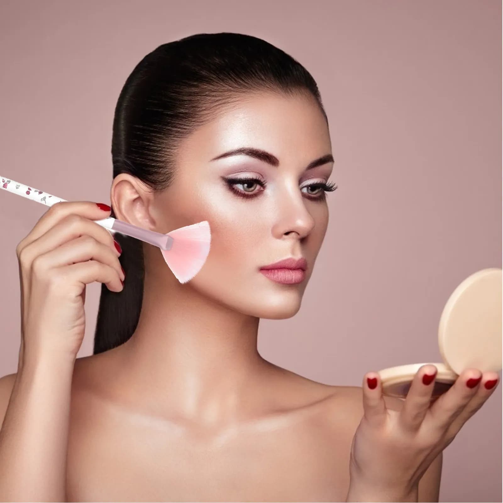 Set di 7 Pennelli Professionali per Trucco, Pennelli Portatili per Ombretto, Sfumatura, Correttore, Trucco Viso e Occhi
