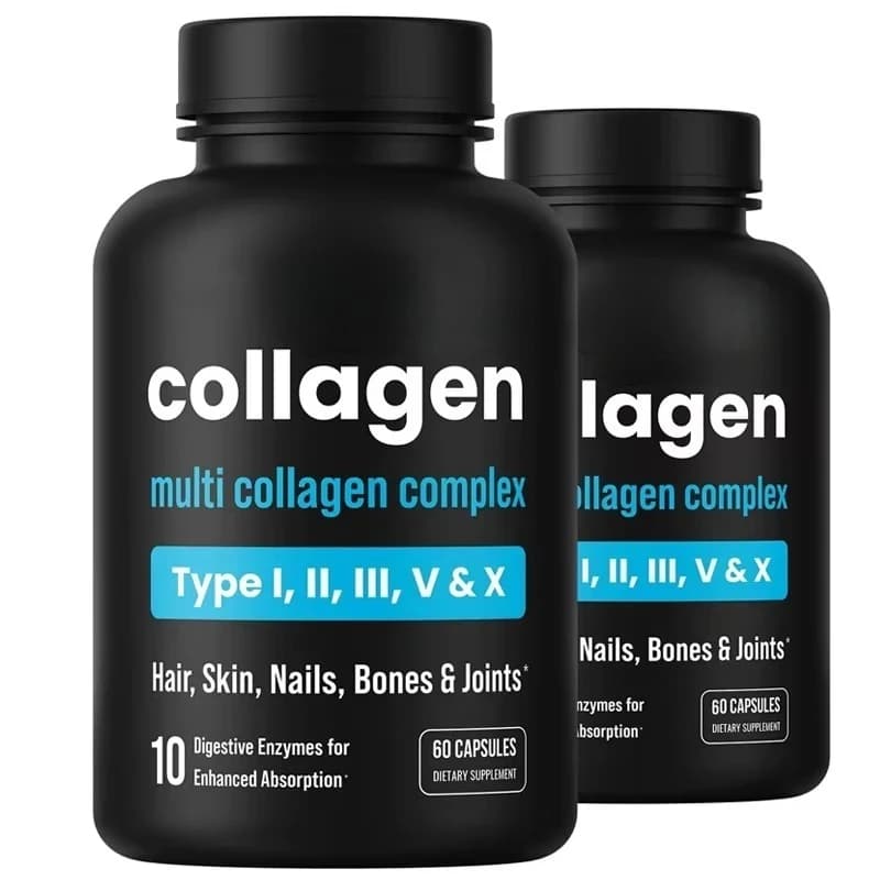 60 capsules of various types of collagen I, II, III, V and X double hydrolyzed collagen for healthy skin, hair, nails and joints