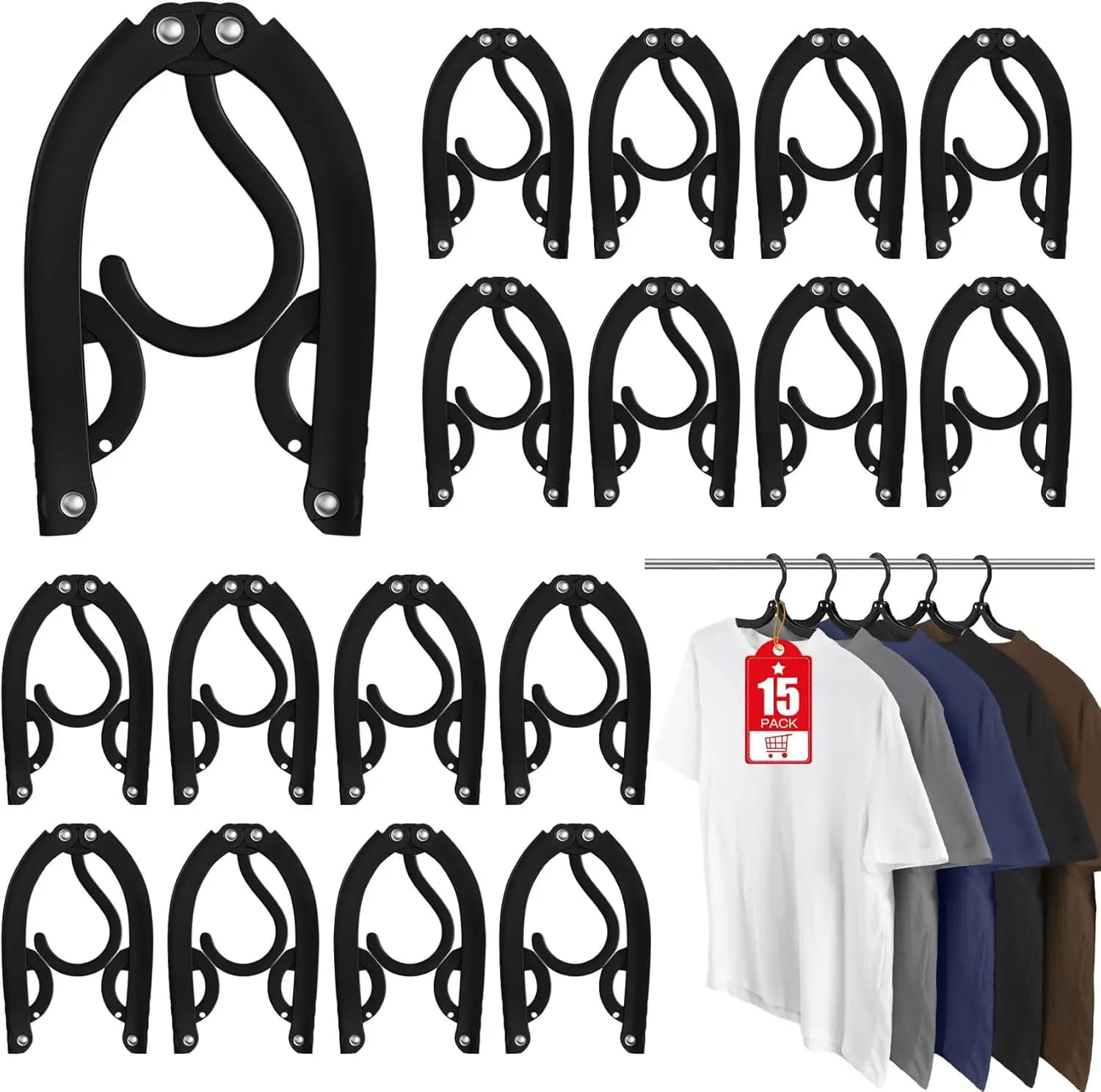 15 Travel Folding Hangers, Portable Stendibiancheria for Camping, Camper, Valigia, Black