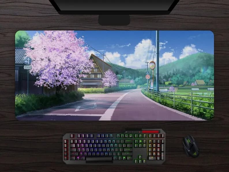 Tappetino per mouse anime | Tappetino per mouse da gioco rettangolare antiscivolo XL | Tappetino da scrivania extra large XXL | Paesaggio di paesaggi estetici anime