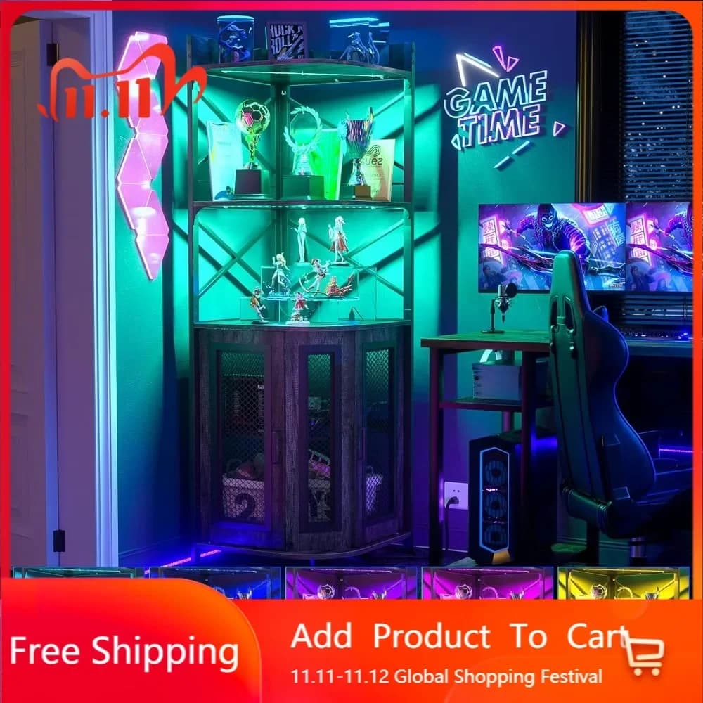 Bestseller: Mobiletto per Vini e Liquori in Stile Industriale con Illuminazione LED, Portabicchieri e Presa di Corrente, 5 Ripiani