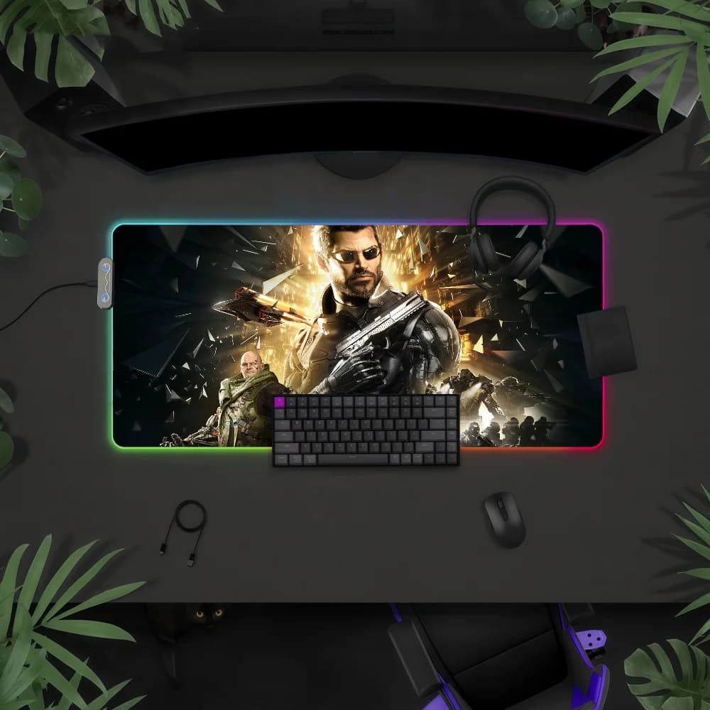 Tappetino per mouse Gmae D-Deus Ex M-MachinaS con luce LED RGB, tastiera da gioco colorata, copertura antiscivolo, superficie impermeabile