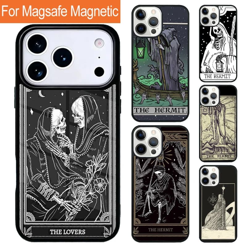 Custodia Magnetica Wireless per iPhone con Design Carta dei Tarocchi L'Ermito, Compatibile con MagSafe, per iPhone 17 Pro 16 15 13 12 11 Pro Max Air 14 Plus