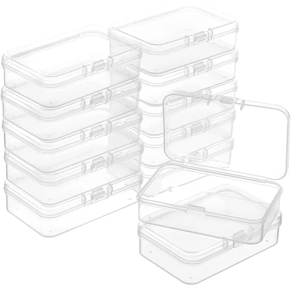 Scatola contenitore rettangolare in plastica PP da 12 confezioni Scatola portaoggetti per perline da 3x2x0,8 pollici Custodia antipolvere con coperchio incernierato per kit di creazione