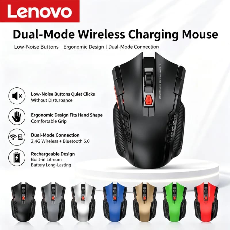 Lenovo Dual-mode Wireless Optoelectronic Gaming Mouse Silent Clicks 2.4GHz Bluetooth Rechargeable Mouse for Office Gamer