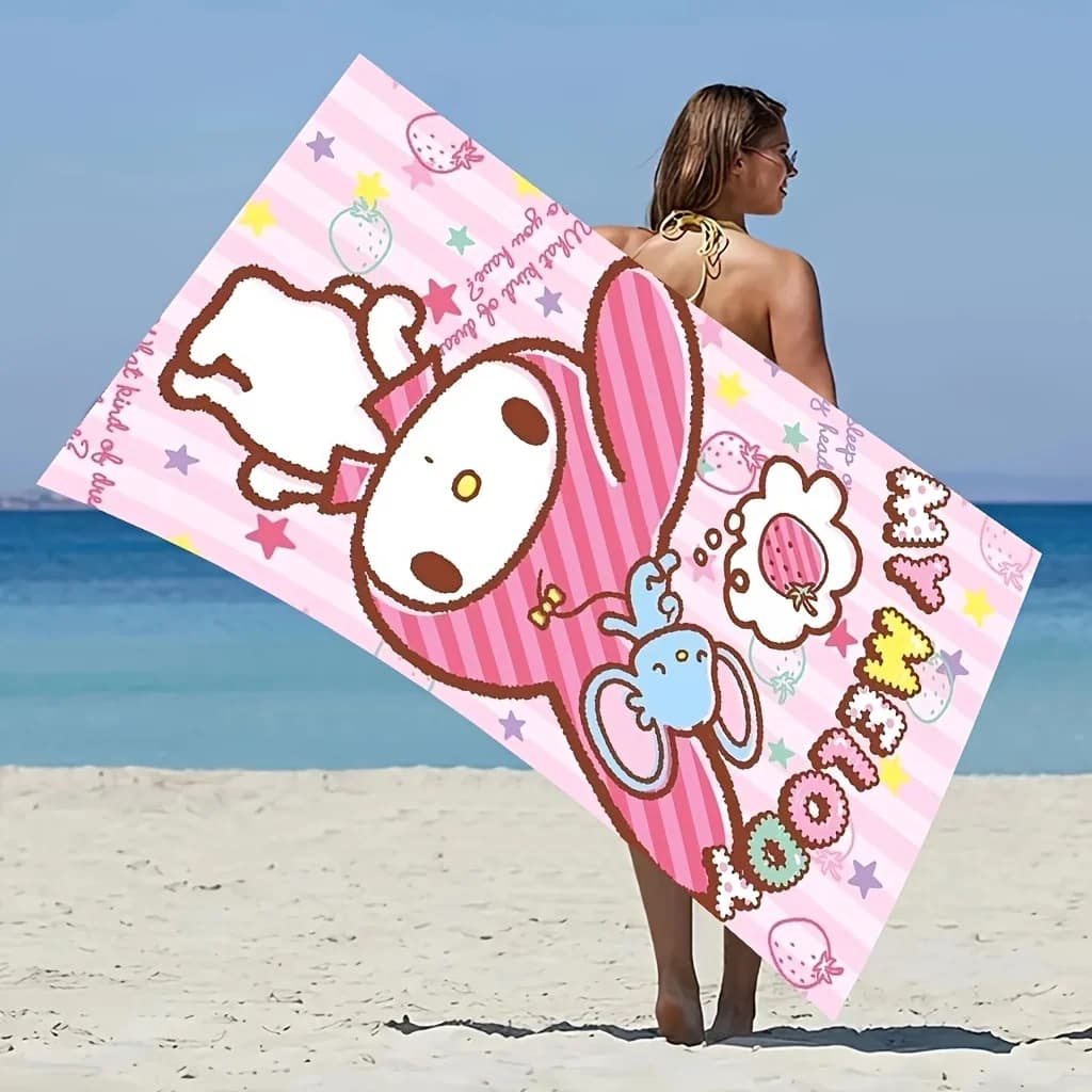1 pezzo di asciugamano da spiaggia rosa Sanrio My Melody con stampa di coniglietti, ideale per nuoto, fitness, yoga, viaggi, campeggio, spiaggia, piscina, accessorio