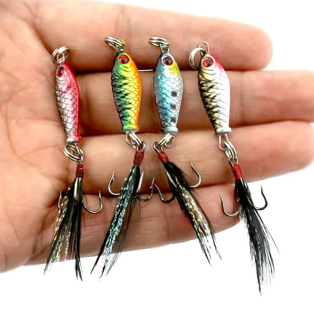 4 pezzi Mini pesce di piombo piccola piastra di ferro 2.5 cm 4g lancio lungo Danshui richiamo JIG tre ganci di ancoraggio simulazione esca accessori per la pesca