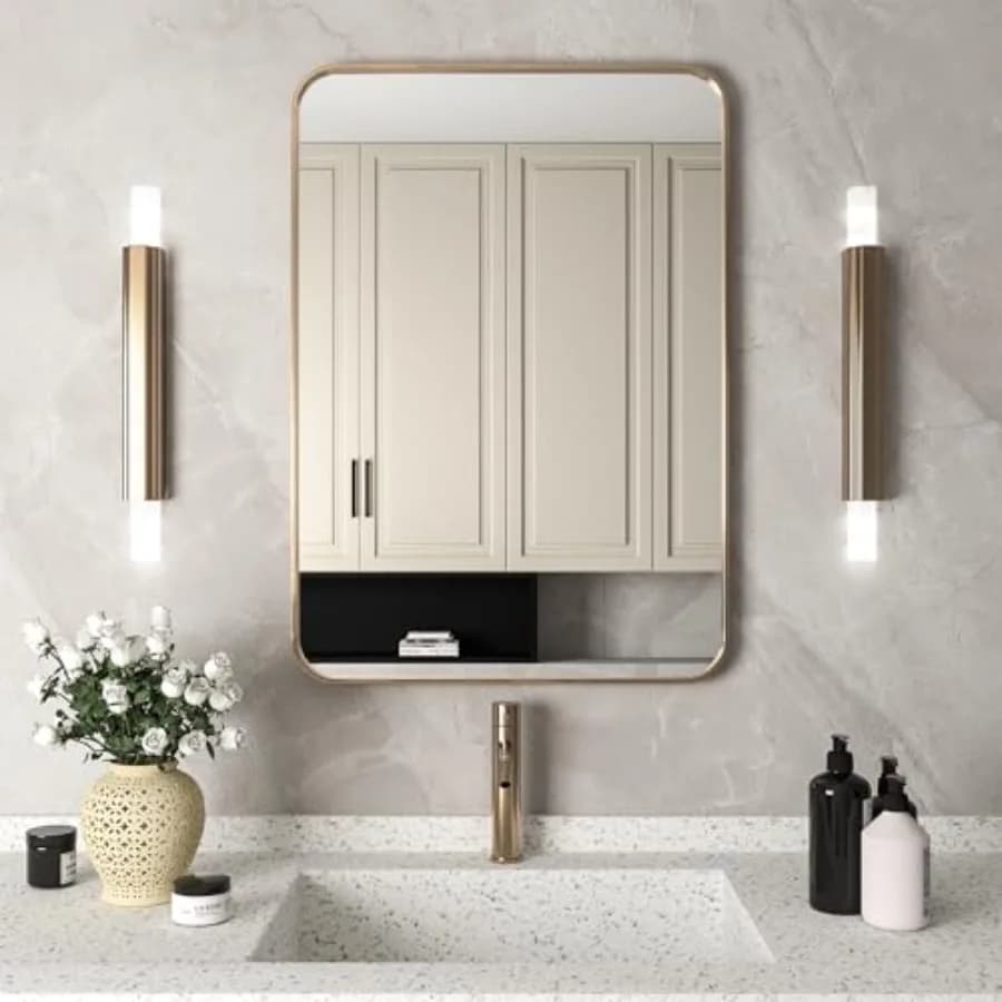 Specchio da parete per bagno, specchio da toeletta 20 x 28 pollici con cornice in lega di alluminio, specchio decorativo da appendere con angoli arrotondati per ingresso