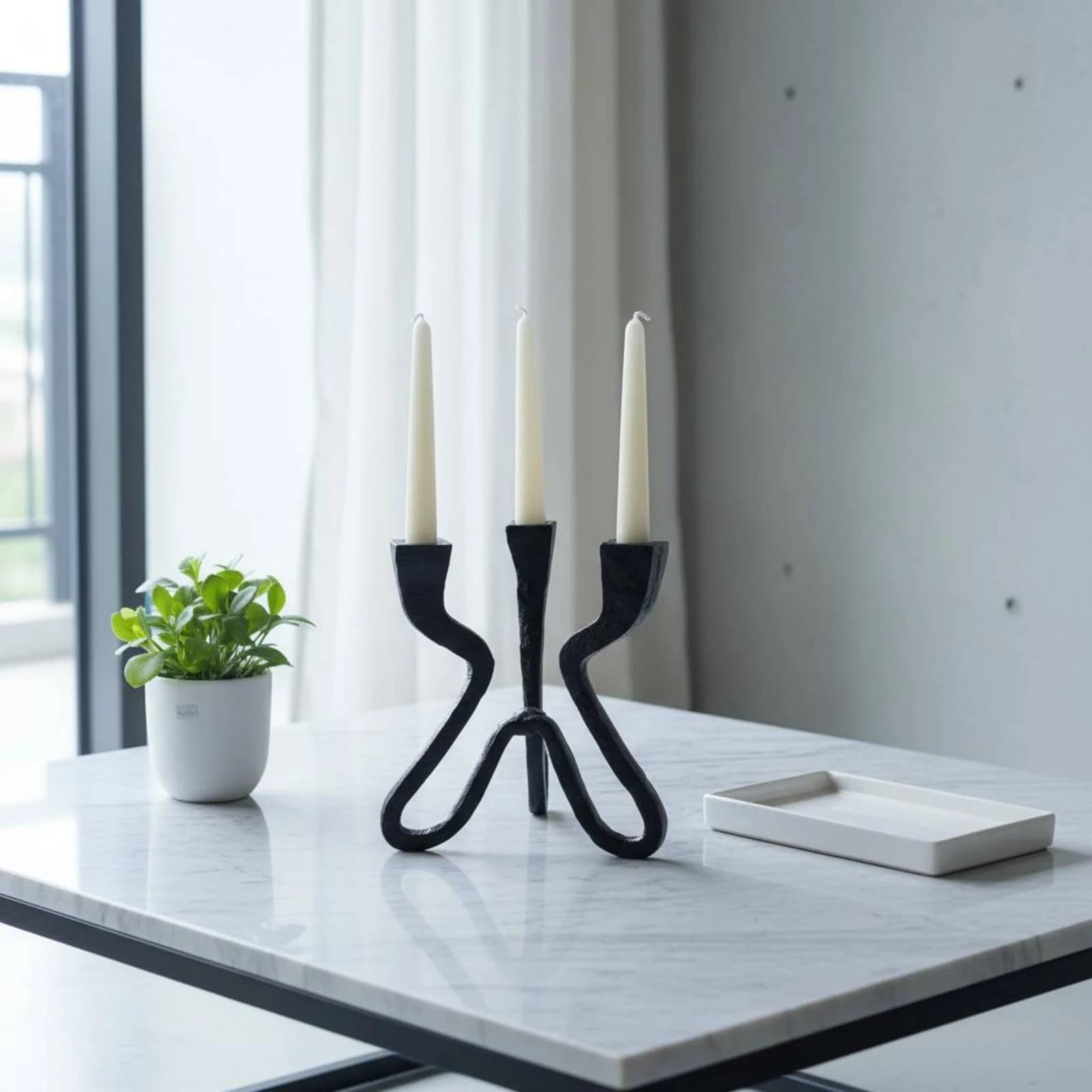 Three-Cup Candle Stand Hand-Finished Sculptural Candle Holder Artistic Candlestick Holder Textured Home Decor Accent Modern