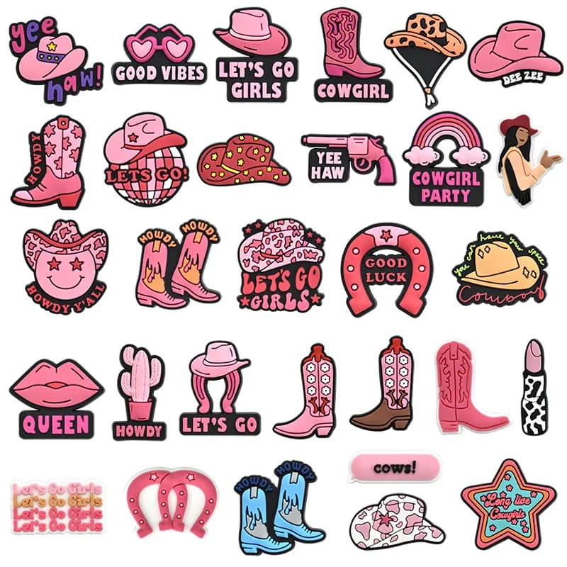 pink cow girls PVC shoe Charms Slippers Buckle combination Fit Wristbands accessories Decoration Bands gift unisex party