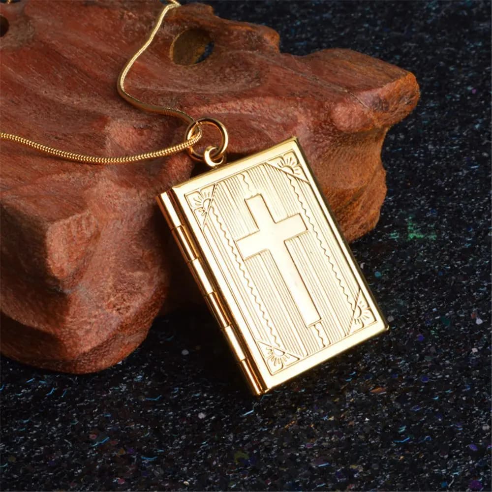 Locket Charms Women Pendant Cross Bible Box Christian Chains Clothing Accessories Necklace Jewelry