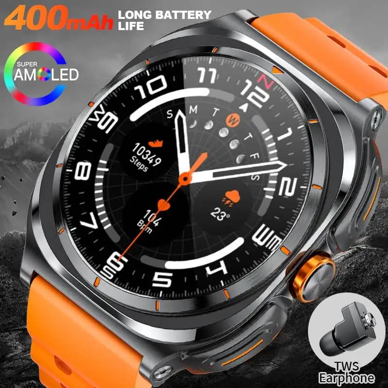 2025 New Supervisory Smart Men TWS Headset 400mAh Large Size Battery Ultra HD AMOLED Screen Call Bluetooth Sport Smartwatch For Samsung