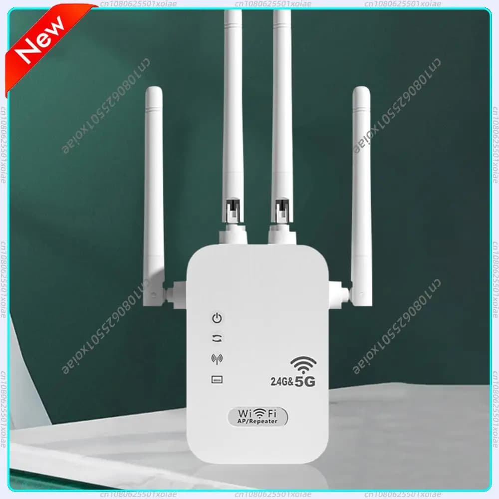 Ripetitore WiFi Wireless 1200Mbps con 4 Antenne, Dual-Band 2.4GHz/5GHz, Amplificatore di Segnale Wi-Fi, Estensore di Rete per Casa e Piccolo Ufficio