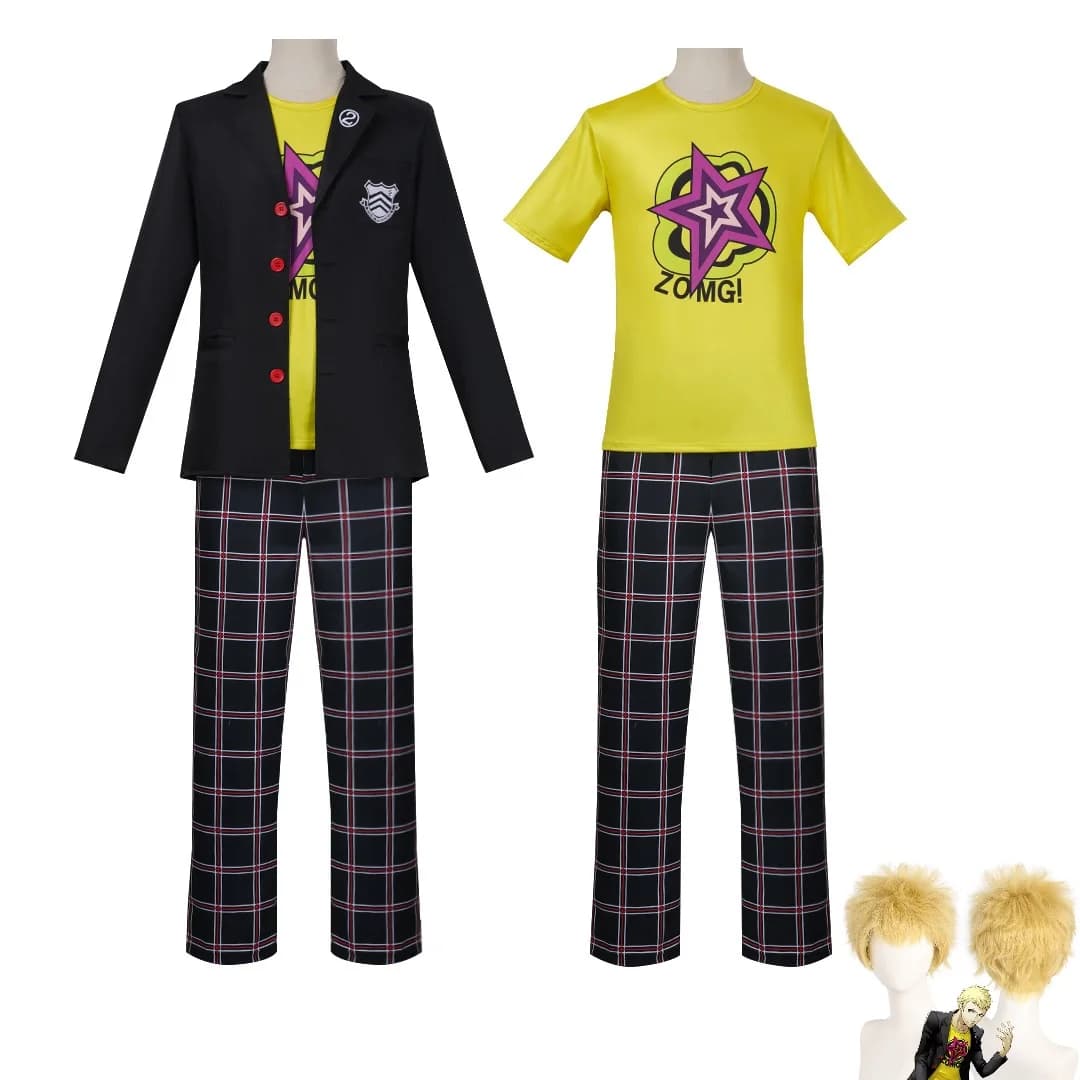 Ryuji Sakamoto Cosplay Persona 5 Sakamoto Ryoji Cosplay Costume Outfit Attire School Uniform Halloween Carnival Costumes and Wig
