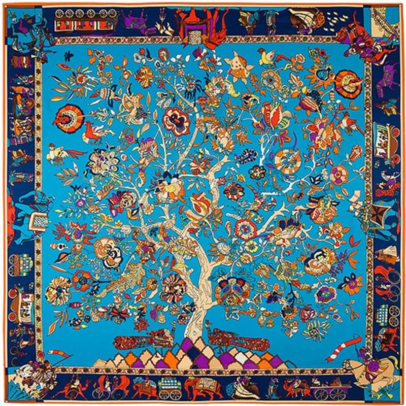 130*130 cm Twill Sciarpa di seta Animale di lusso Elepha Albero della vita Stampa Scialli da donna Stole Quadrato Bandana Fazzoletto Hijab Foulard femminile