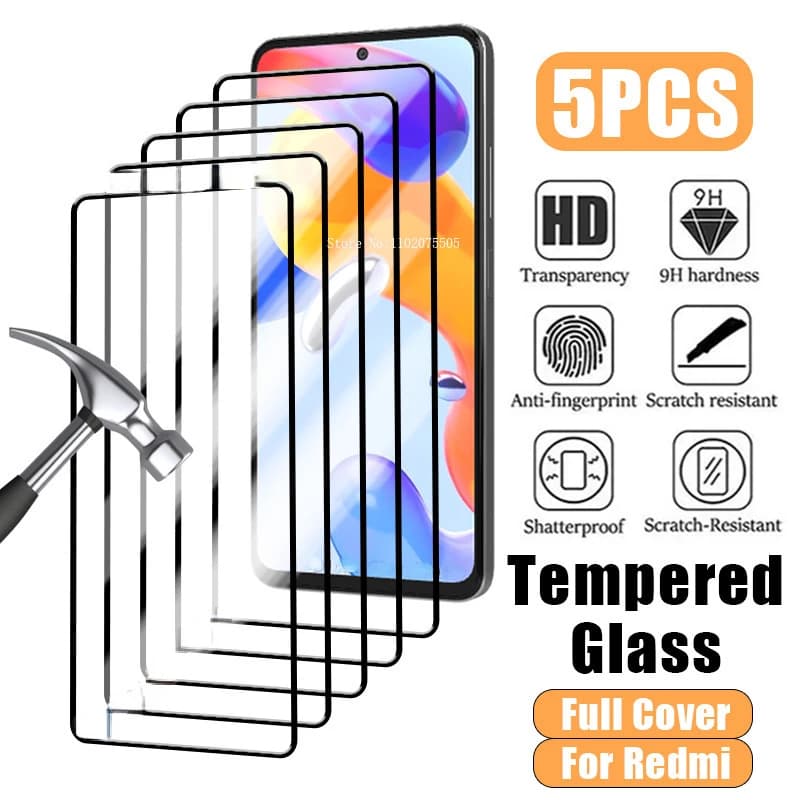 5PCS Vetro Temperato Per Redmi Nota 12 11 10 9 8 Pro Plus 5G 11S 10S 9S Protezione Dello Schermo Della Copertura Completa per Redmi 10 10C 9C 9A vetro