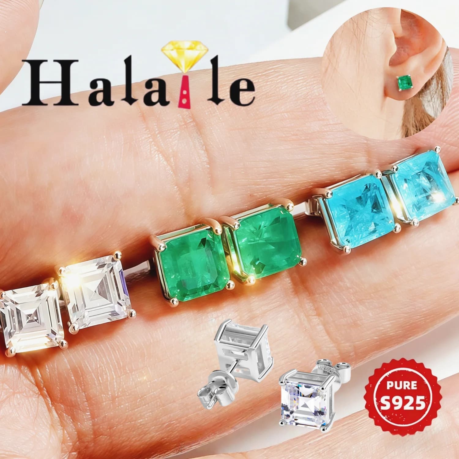 Halaile 7*7mm 2ct Princess Cut Zircone Orecchino a bottone S925 Sterling Silver Simulato Pietra preziosa Gioielleria raffinata Regalo elegante da donna