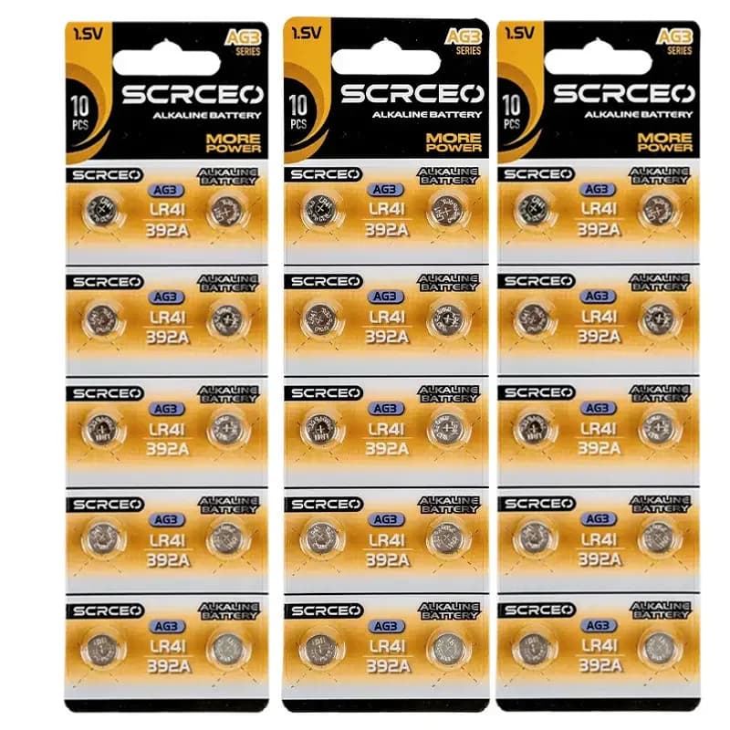 20-200 Pieces Alkaline Batteries in Bottone LR41 AG3 SR41 384 392 L736 1.5V for Watches, Thermometers, Mirini for Arco and Torce