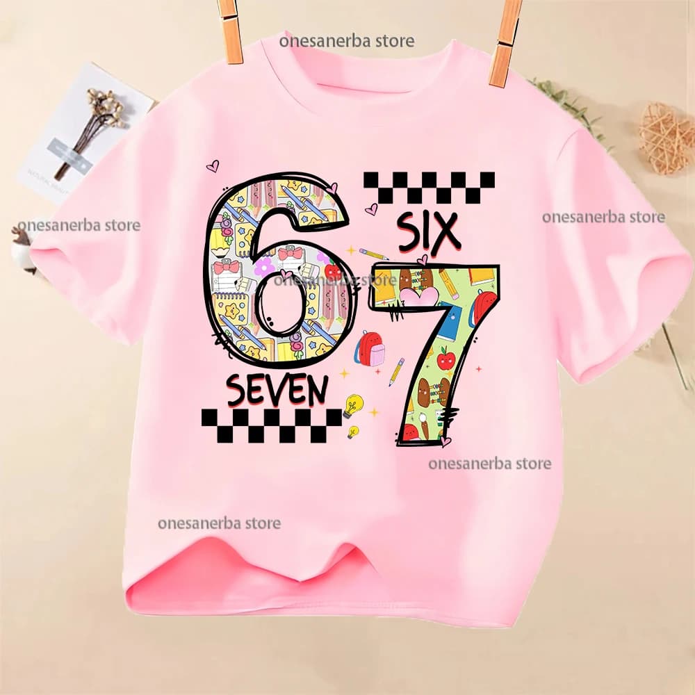 Estate manica corta 67 Six Seven Kid T-shirt divertente girocollo carino Tee Boy Girl Tops T-shirt per bambini in cotone moda casual