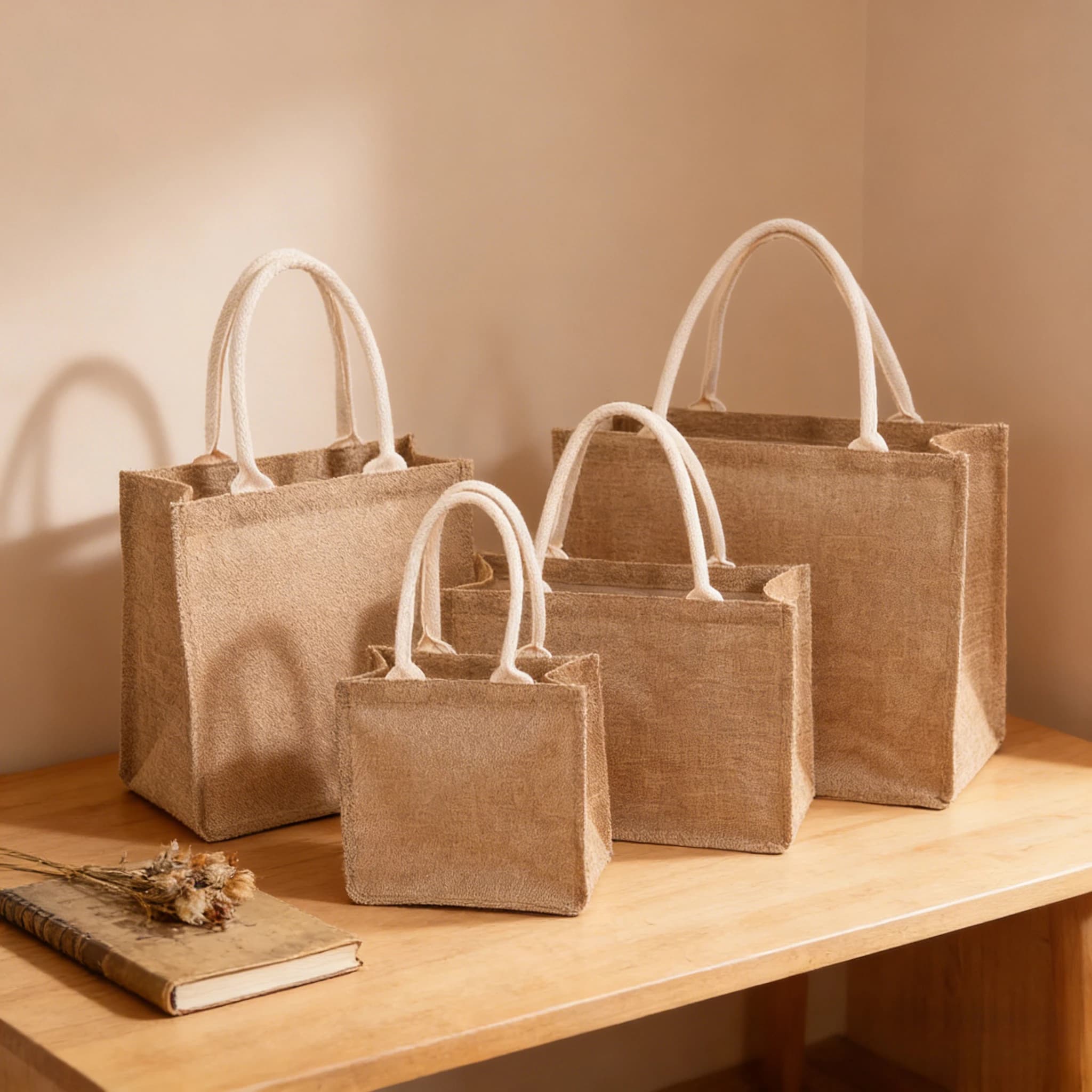 Borsa Tote in Iuta Dipinta a Mano, Impermeabile, Riutilizzabile, Ecologica, in Cotone e Iuta per la Spesa