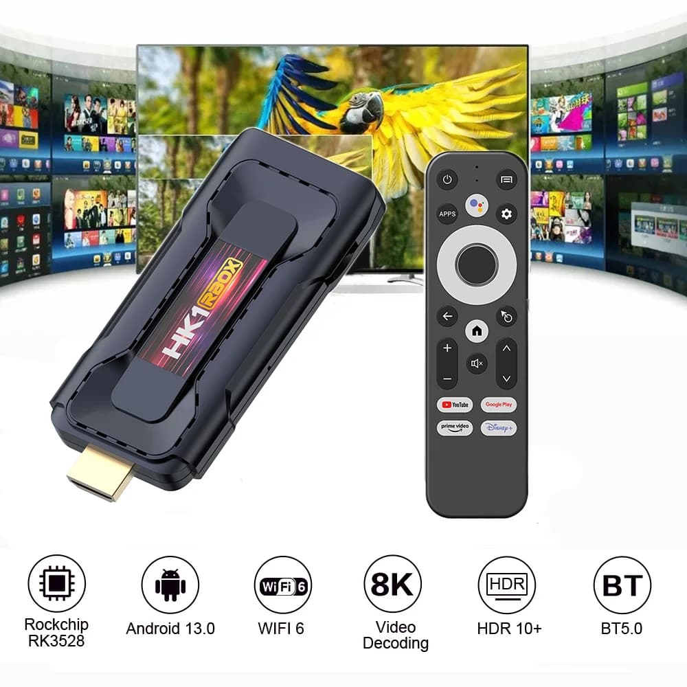KimTin HK1 8K TV Stick RK3528 Quad Core Android 13.0 TV Dongle 4GB RAM 32GB ROM 2.4G/5.G WiFi BT 5.0 1080P 4K HD 2G 16G Mini PC
