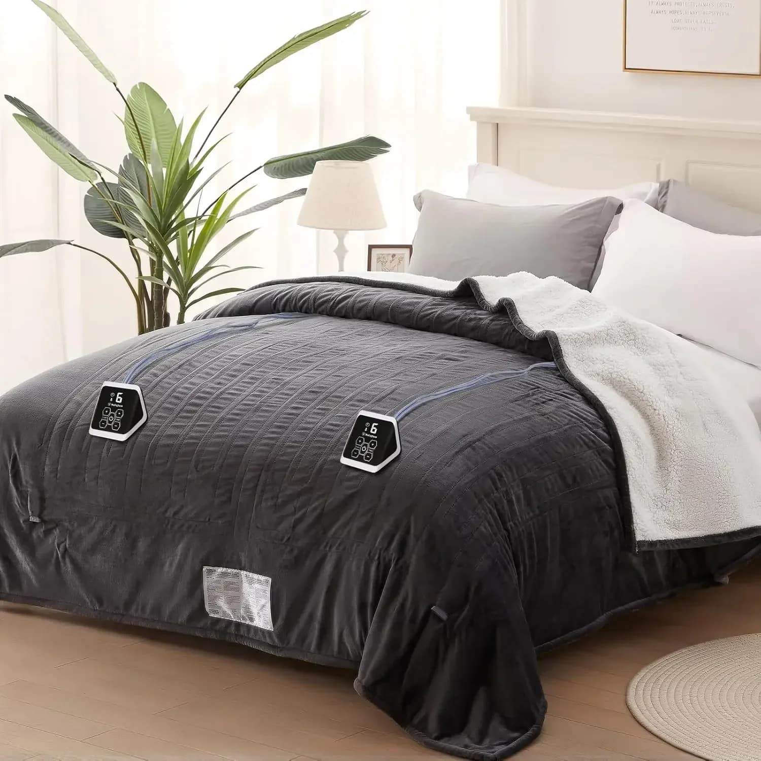 Coperta Elettrica Queen Size, Morbida in Flanella e Sherpa con 10 Livelli di Riscaldamento, Spegnimento Automatico Dopo 12 Ore, Riscaldamento Rapido