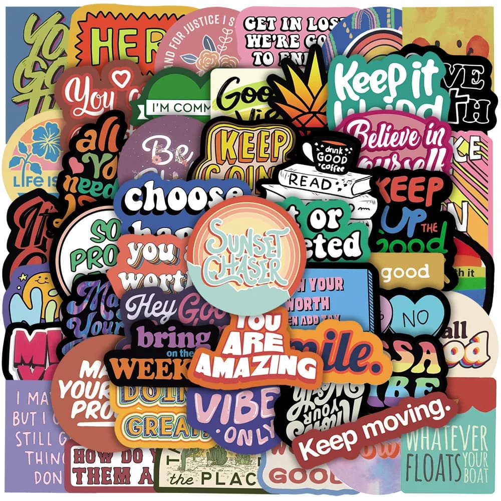 50 pezzi Graffiti Adesivi motivazionali Frase ispiratrice Citazioni di incoraggiamento Simpatiche decalcomanie in vinile per bambini Adolescenti Studenti Regalo