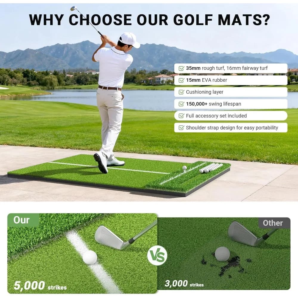 Tappetino da Golf Dual-Turf 4x6ft, 31mm di Spessore, con 10 Palline e 7 Tee per Pratica Indoor e Outdoor, Garage e Giardino, Spedizione dagli USA