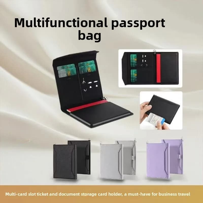 PU Leather Multifunctional Passport Holder, Travel Wallet for Passport, Ticket & Business Card Storage