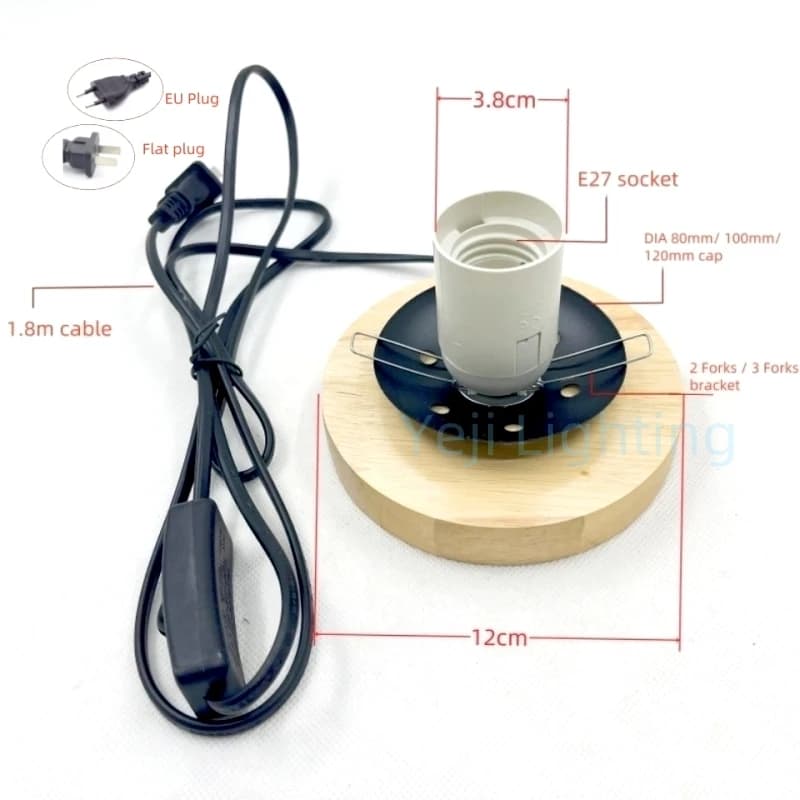 E27 Base Hemp Ball Lampshade E27 Socket Lamp Holder Glass Rattan Ball Lamp Base Wooden Retro Desk Lamp Base Lighting Accessories