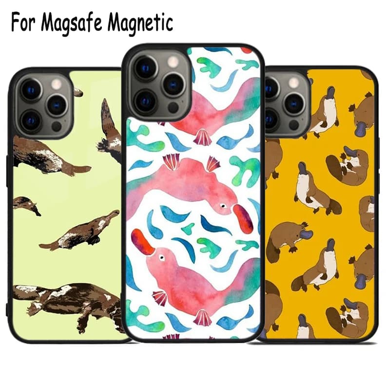 Custodia per telefono senza fili con motivo tribale ornitorinco e pesce per iPhone 17 Air 15 16 16e 14 13 11 12 Pro Max Plus Magsafe Cover magnetica